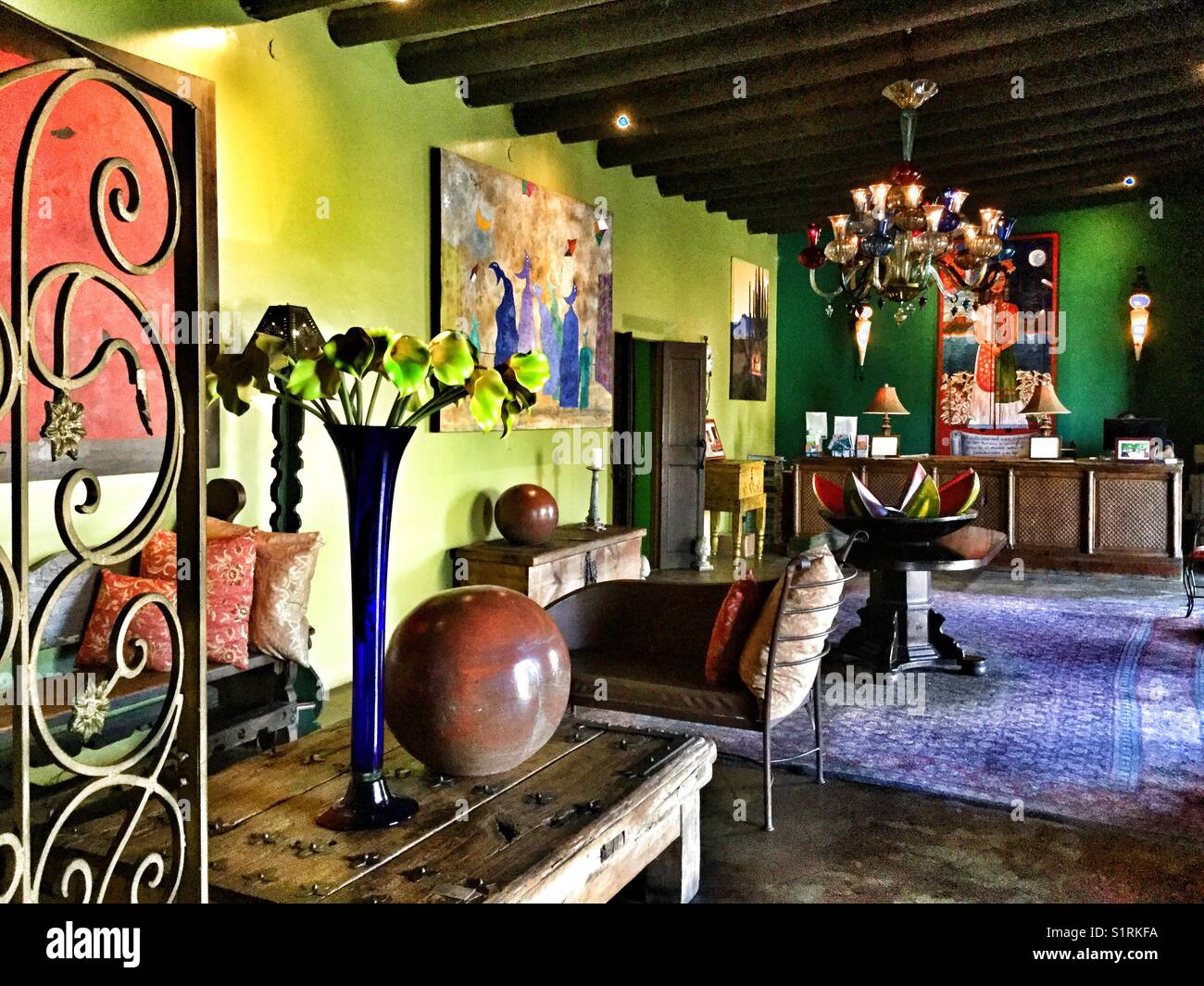 The reception area of the Hotel California in Todos Santos, Mexico. Stock Photo