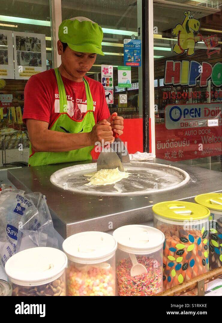 Male Thai Man Making Freshly Made Pineapple Ice Cream Rolls On The Street Kata Karon Phuket Thailand Stock Photo Alamy