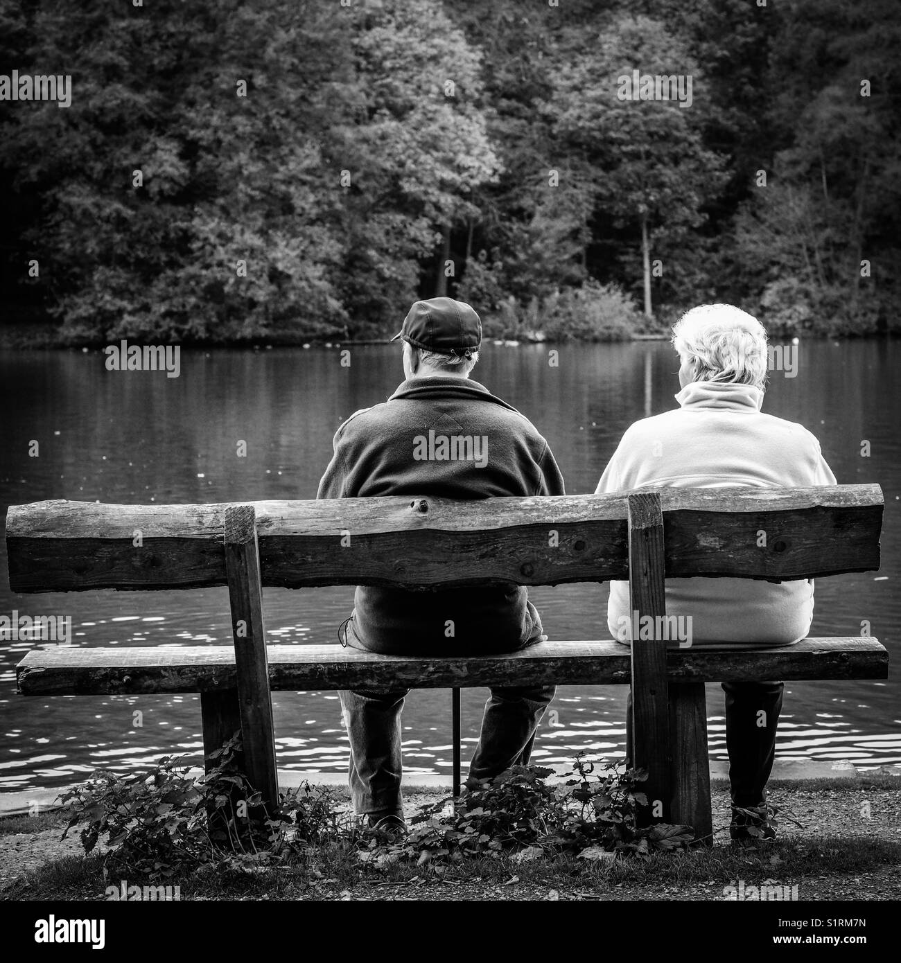 Old couple on a bench at Newmillerdam, Wakefield, West Yorkshire. - Smartphone Captured Stock Image