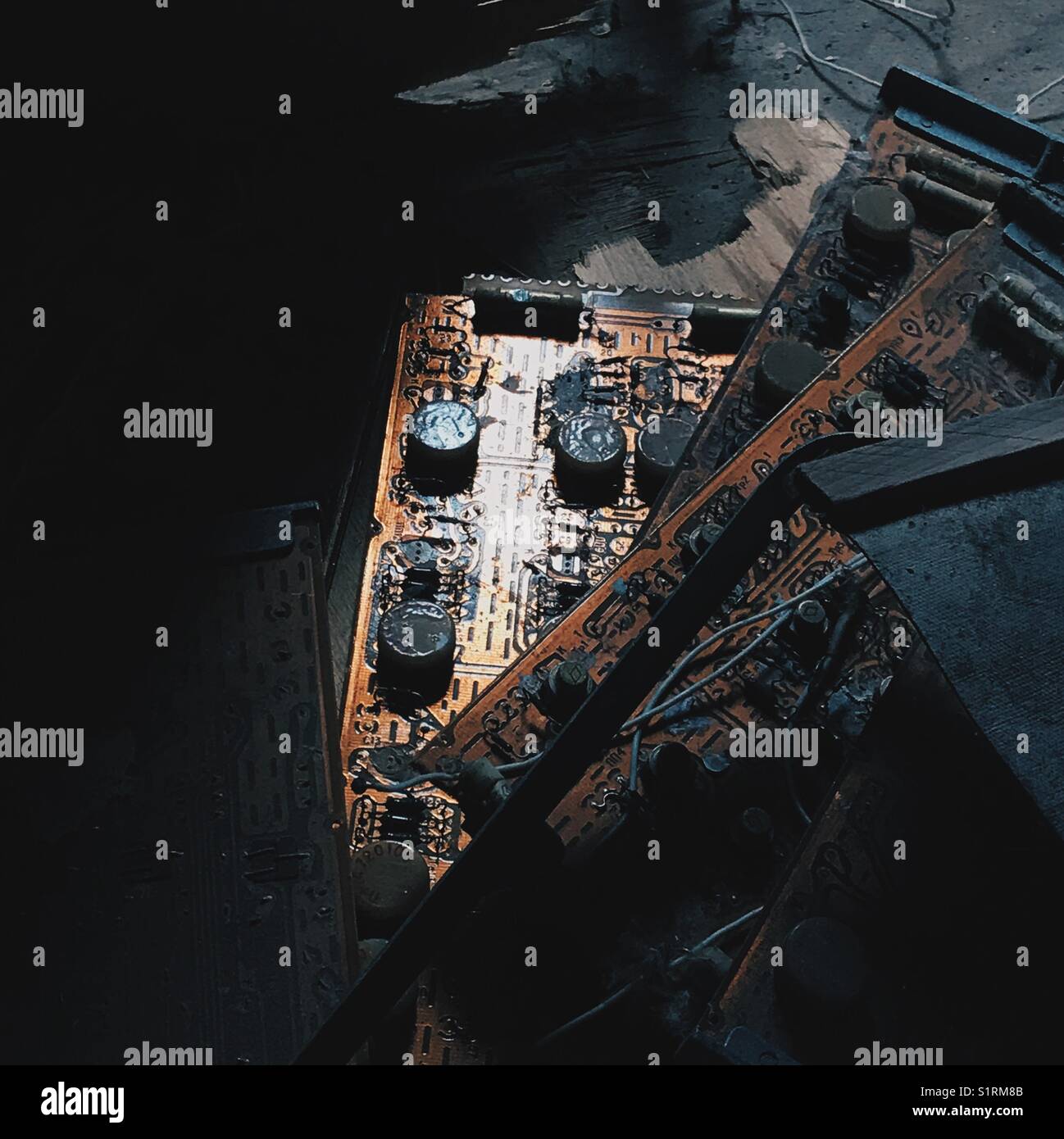 Vintage circuit board found at Duga-1 radar system in Chernobyl, Ukraine - Smartphone Captured Stock Image