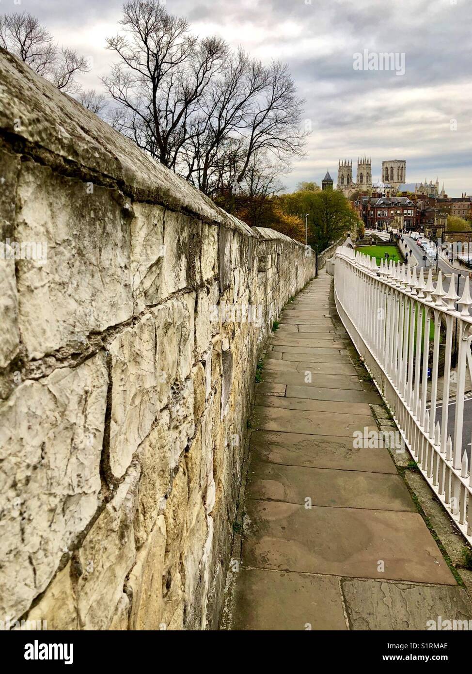 Walkway along the city walls with a view towards York Minster - Smartphone Captured Stock Image