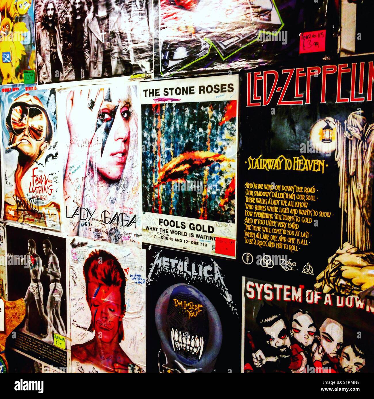 Music posters in Affleks, Manchester Stock Photo