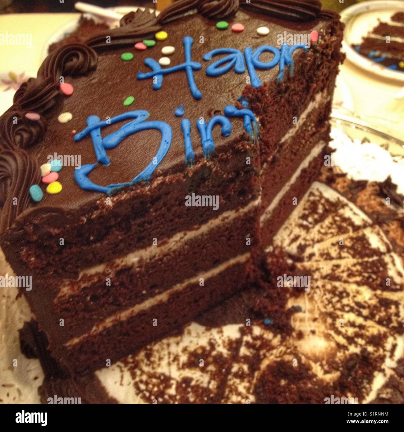 Chocolate birthday cake Stock Photo - Alamy