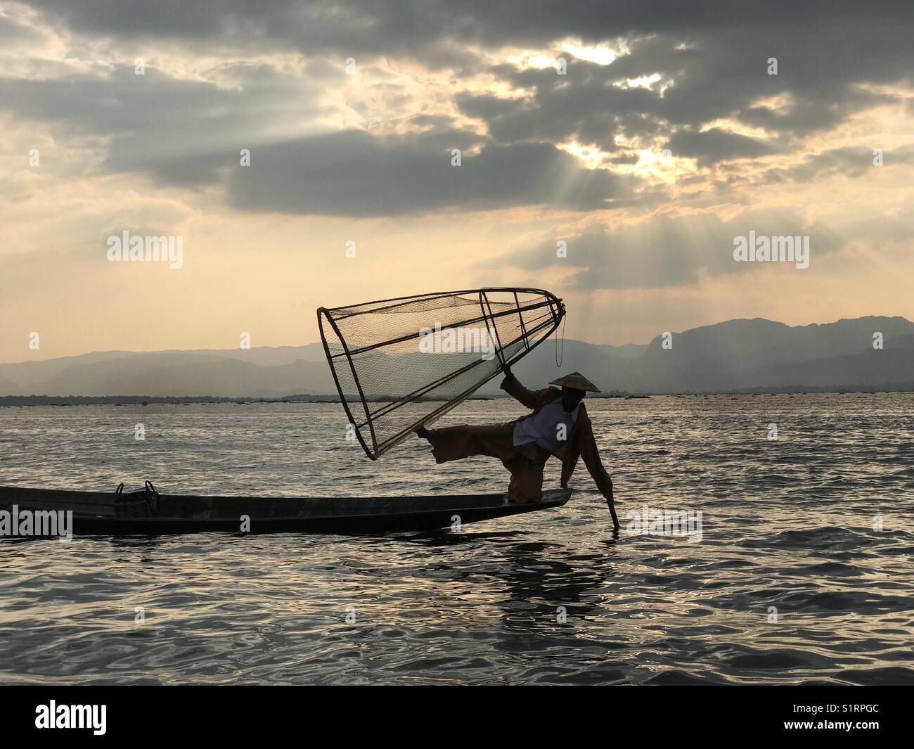 Myanmar fisherman in Inle Lake, Myanmar - Smartphone Captured Stock Image