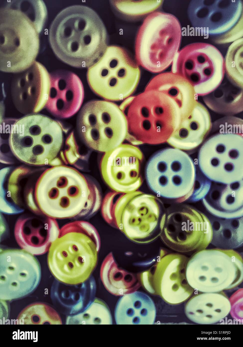 Heaps of colourful buttons, background. Stock Photo