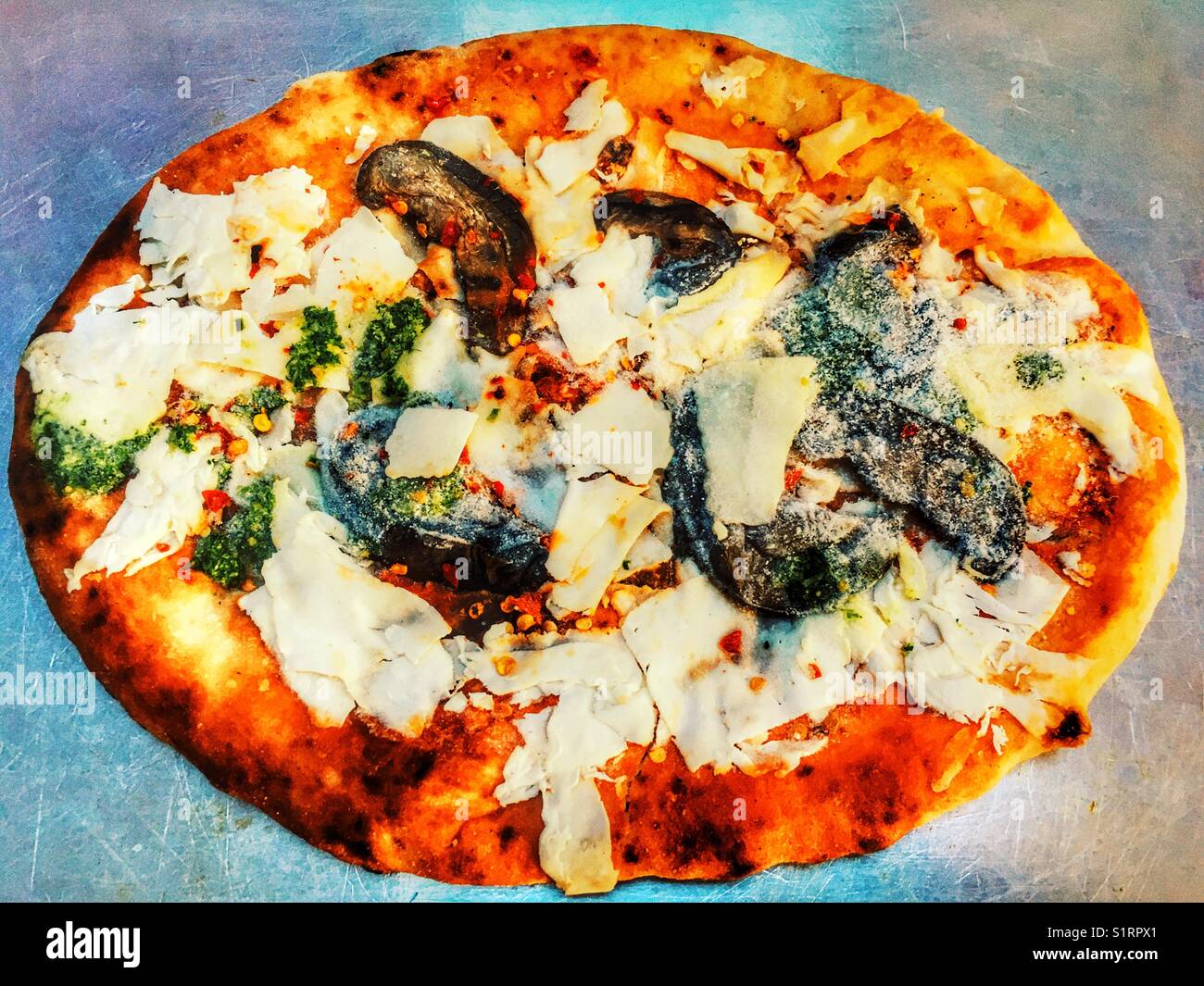 Waitrose 1 limited edition wood-fired aubergine parmigiana sourdough pizza - Smartphone Captured Stock Image