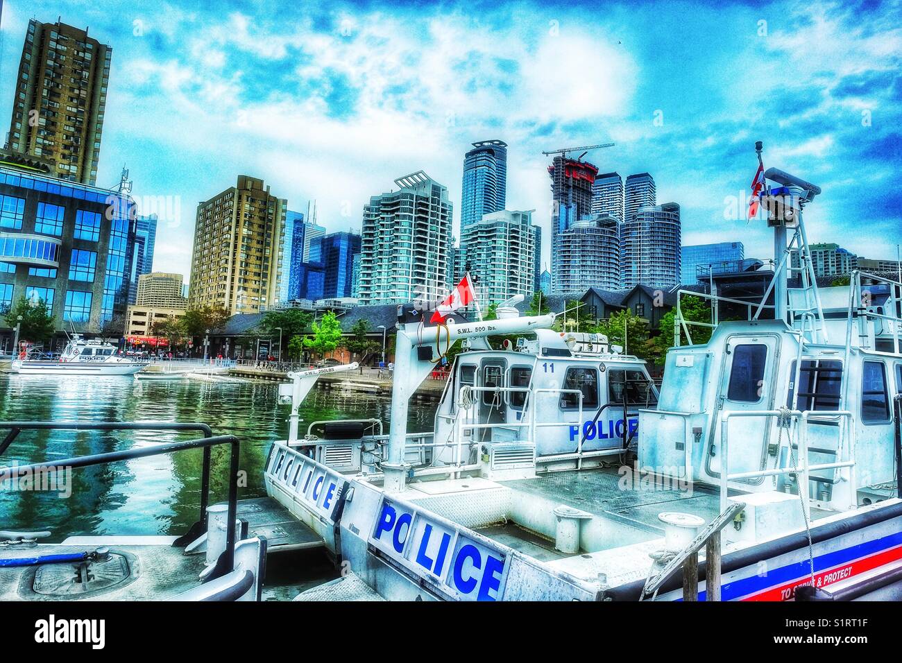 Boats of the Police Marine unit, Toronto, Ontario, Canada - Smartphone Captured Stock Image