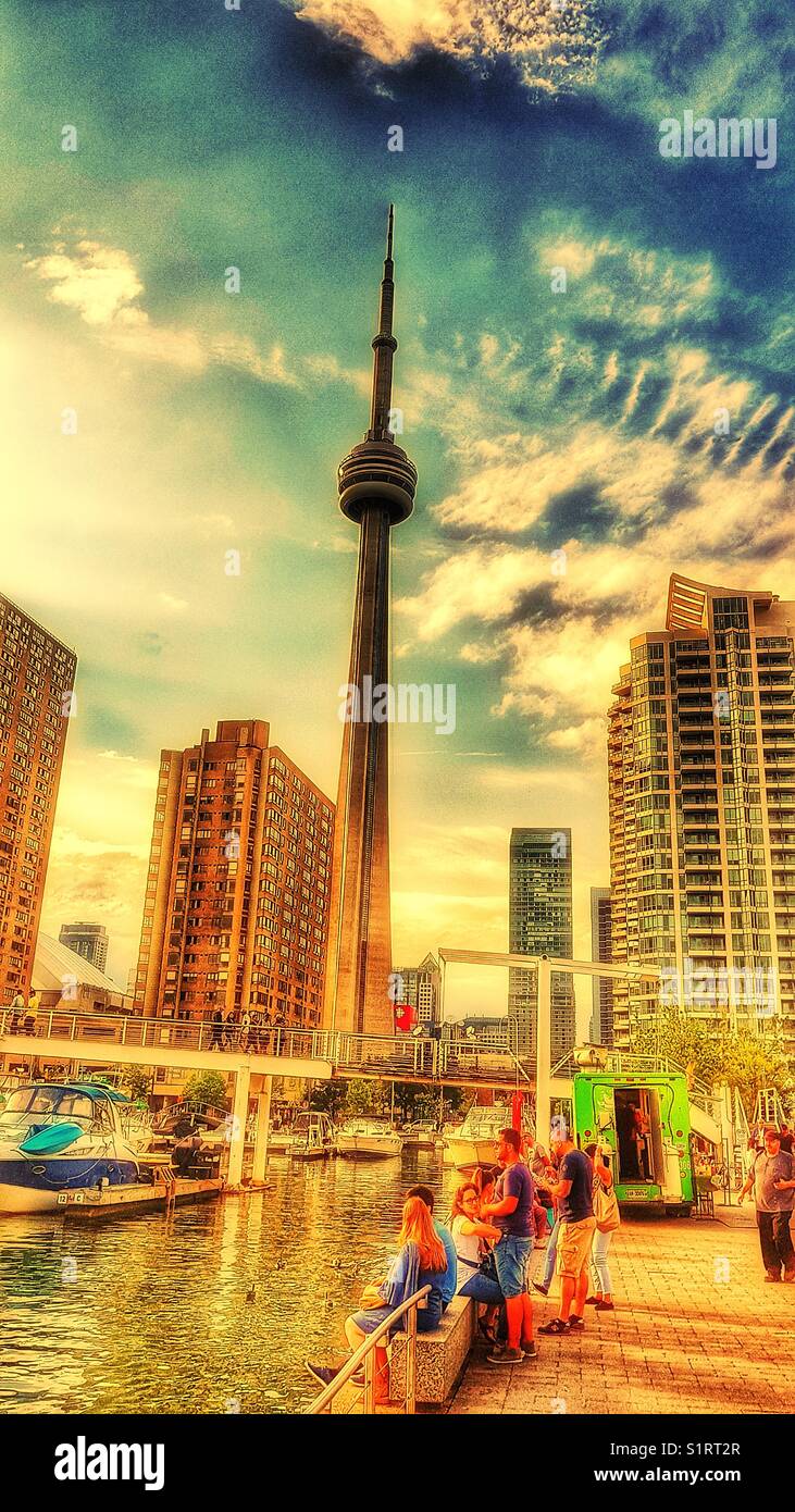 Harbourfront Park with the CN Tower, Toronto, Ontario, Canada - Smartphone Captured Stock Image