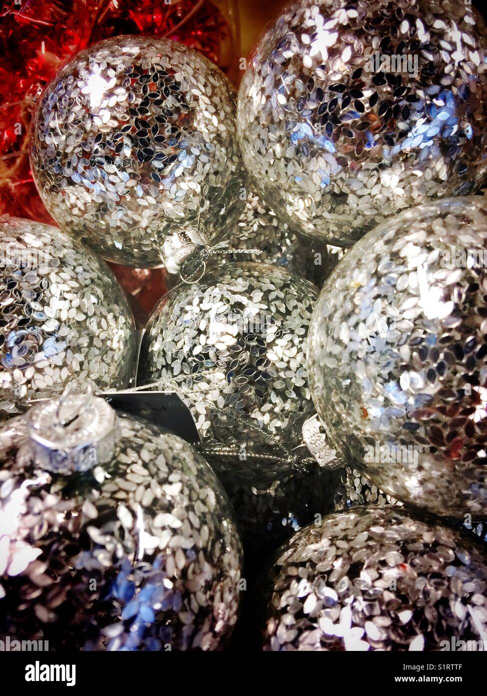 Silver Christmas baubles - Smartphone Captured Stock Image