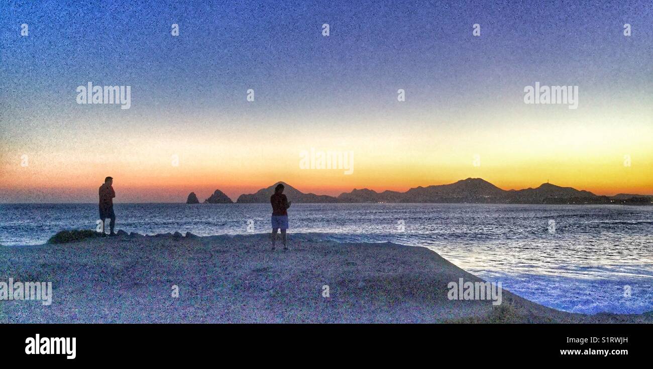 Panoramic sunset view of The Arch in Cabo San Lucas, Mexico. Stock Photo
