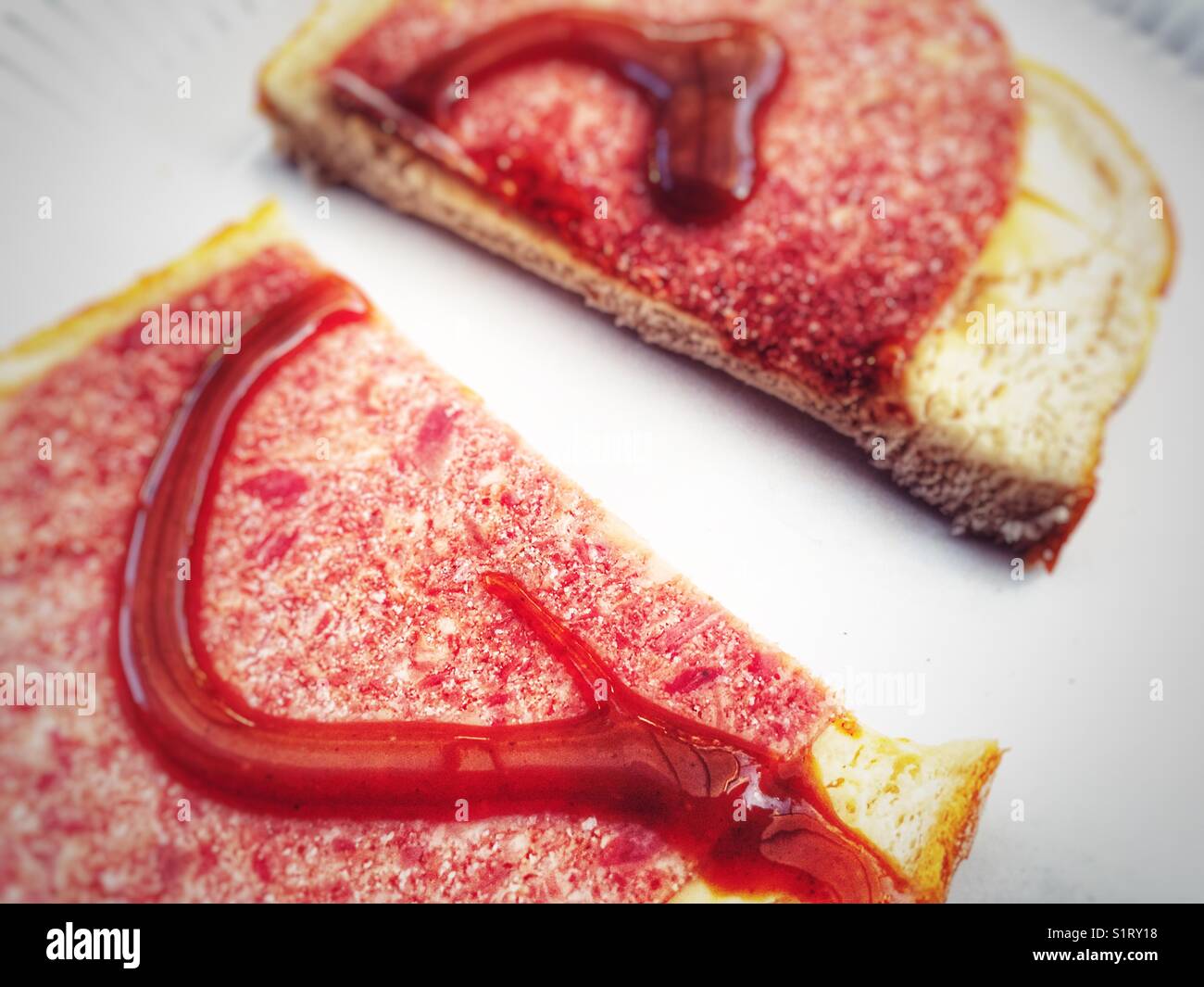 Corned beef sandwich with brown sauce Stock Photo Alamy