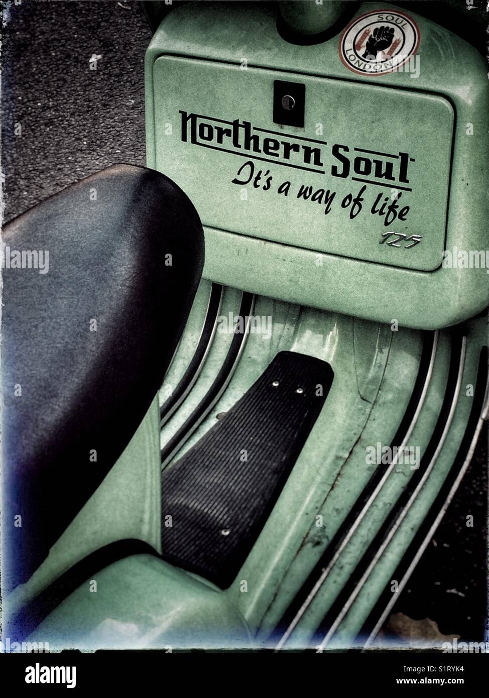 Mod northern Soul scooter Vespa 125 - Smartphone Captured Stock Image
