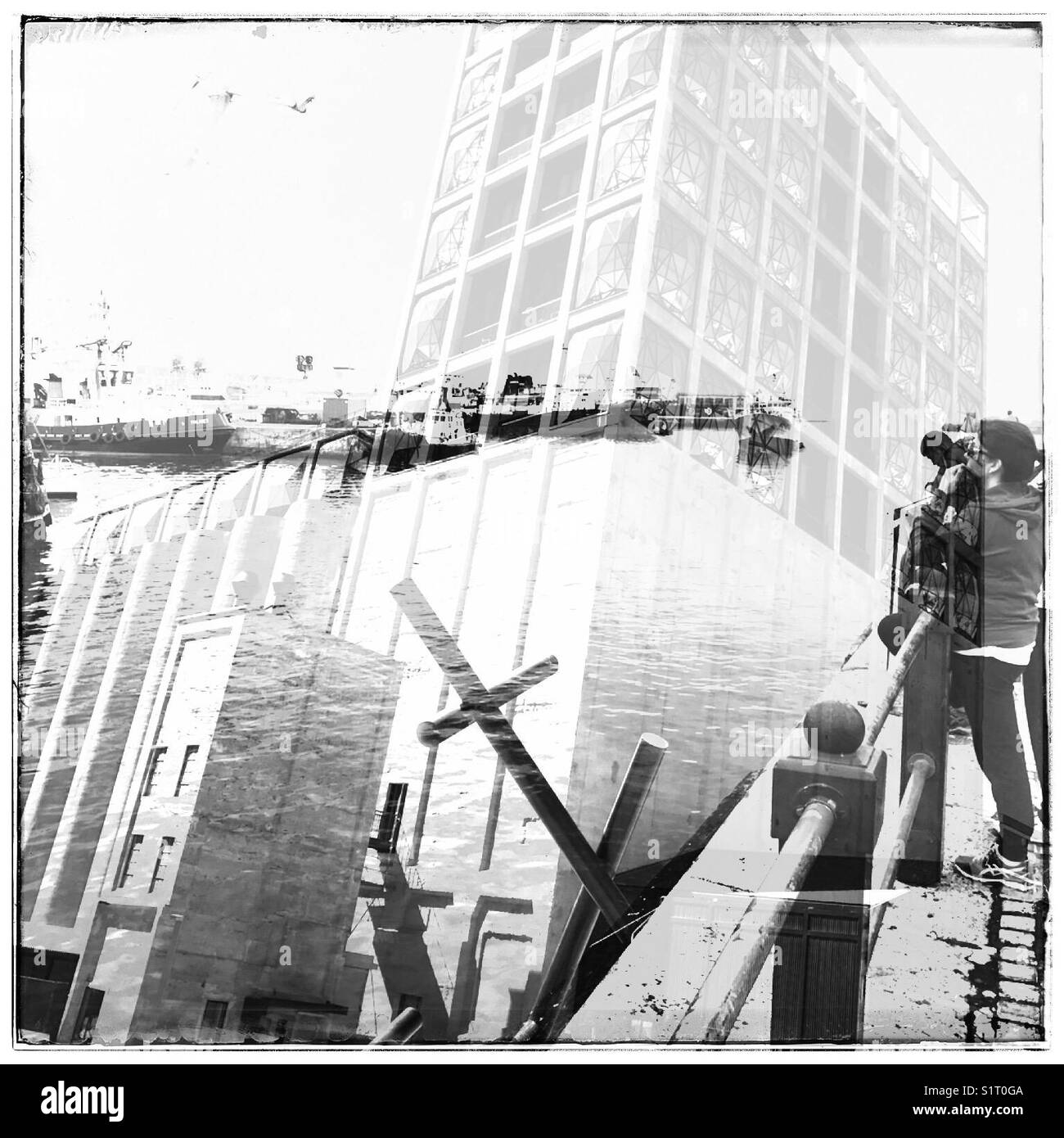 Double exposure of Zeitz Museum and V&A Waterfront, Cape Town, South Africa. - Smartphone Captured Stock Image