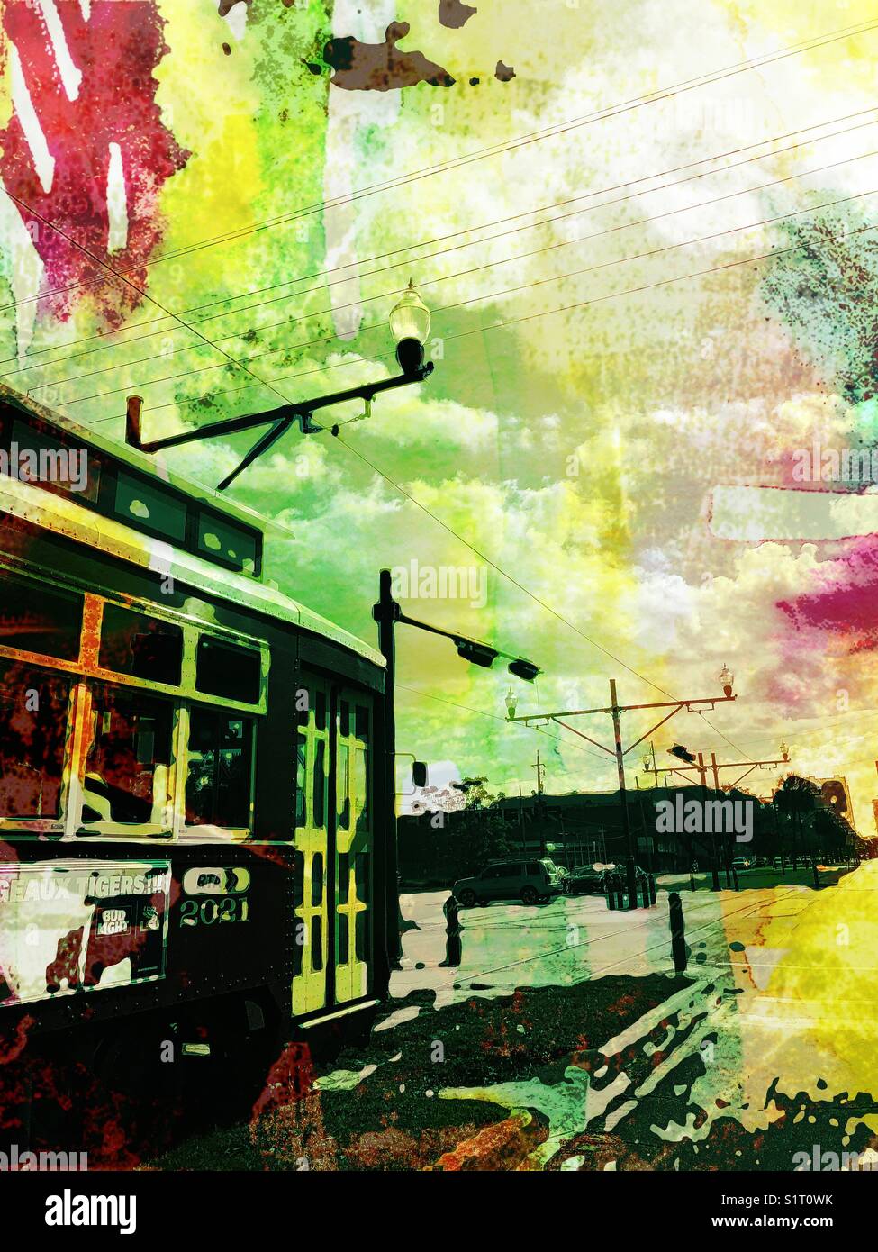 Urban styled image of New Orleans streetcar scene Stock Photo