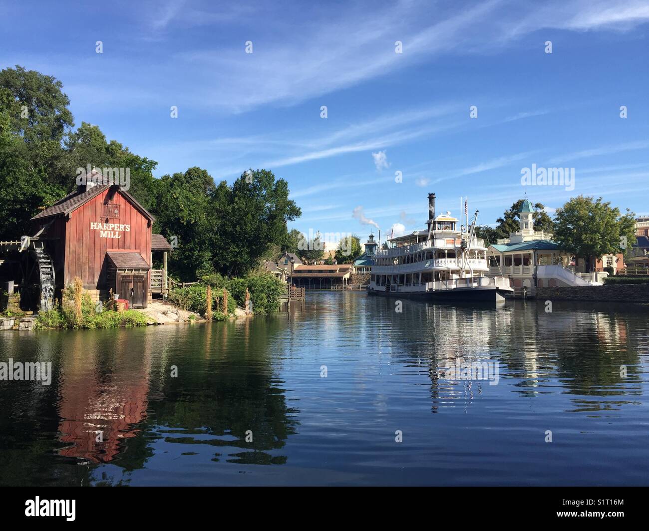Lake on a beautiful day in Magic Kingdom, Disneyworld Orlando, Florida Stock Photo