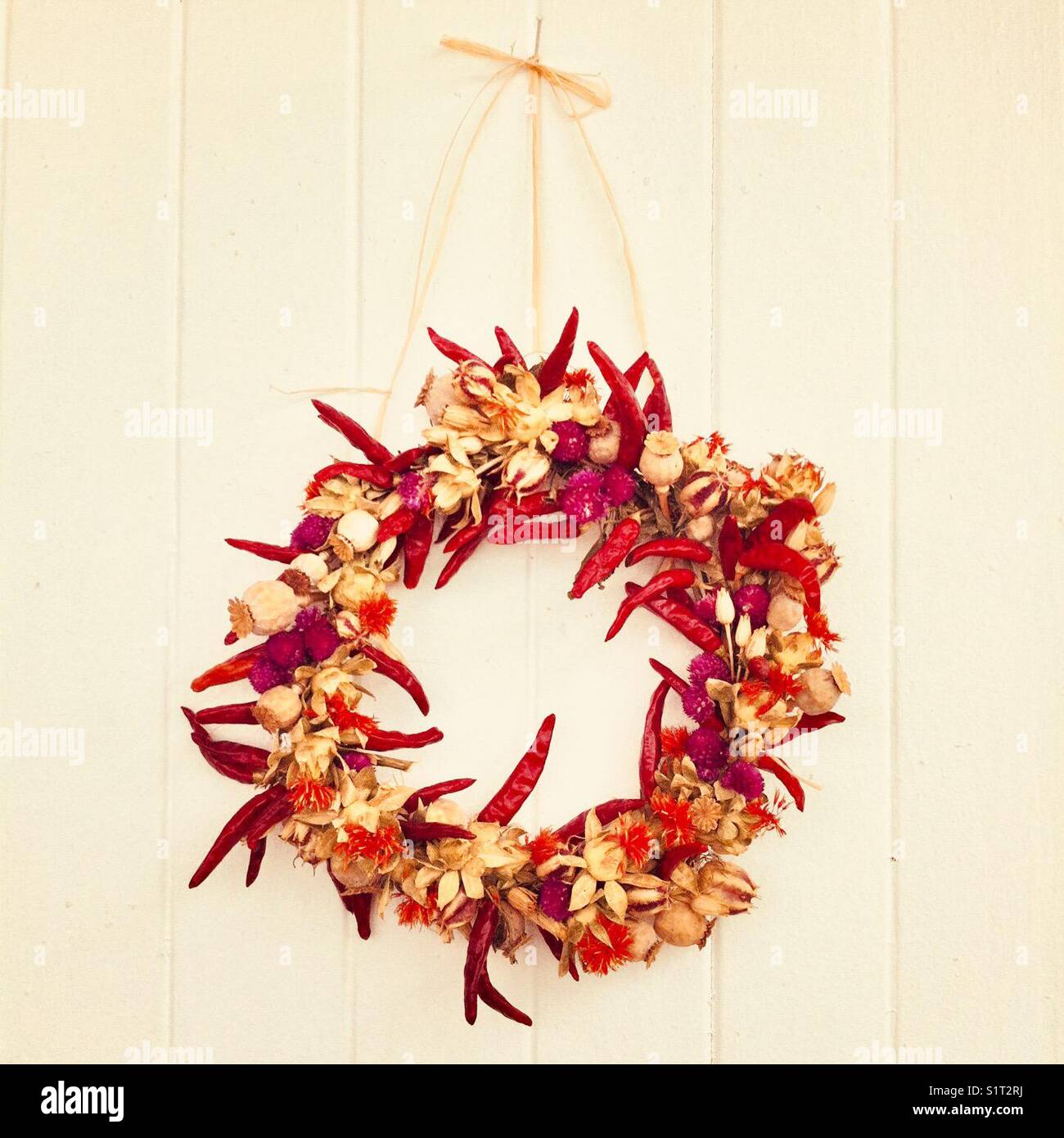 Handmade red pepper wreath Stock Photo
