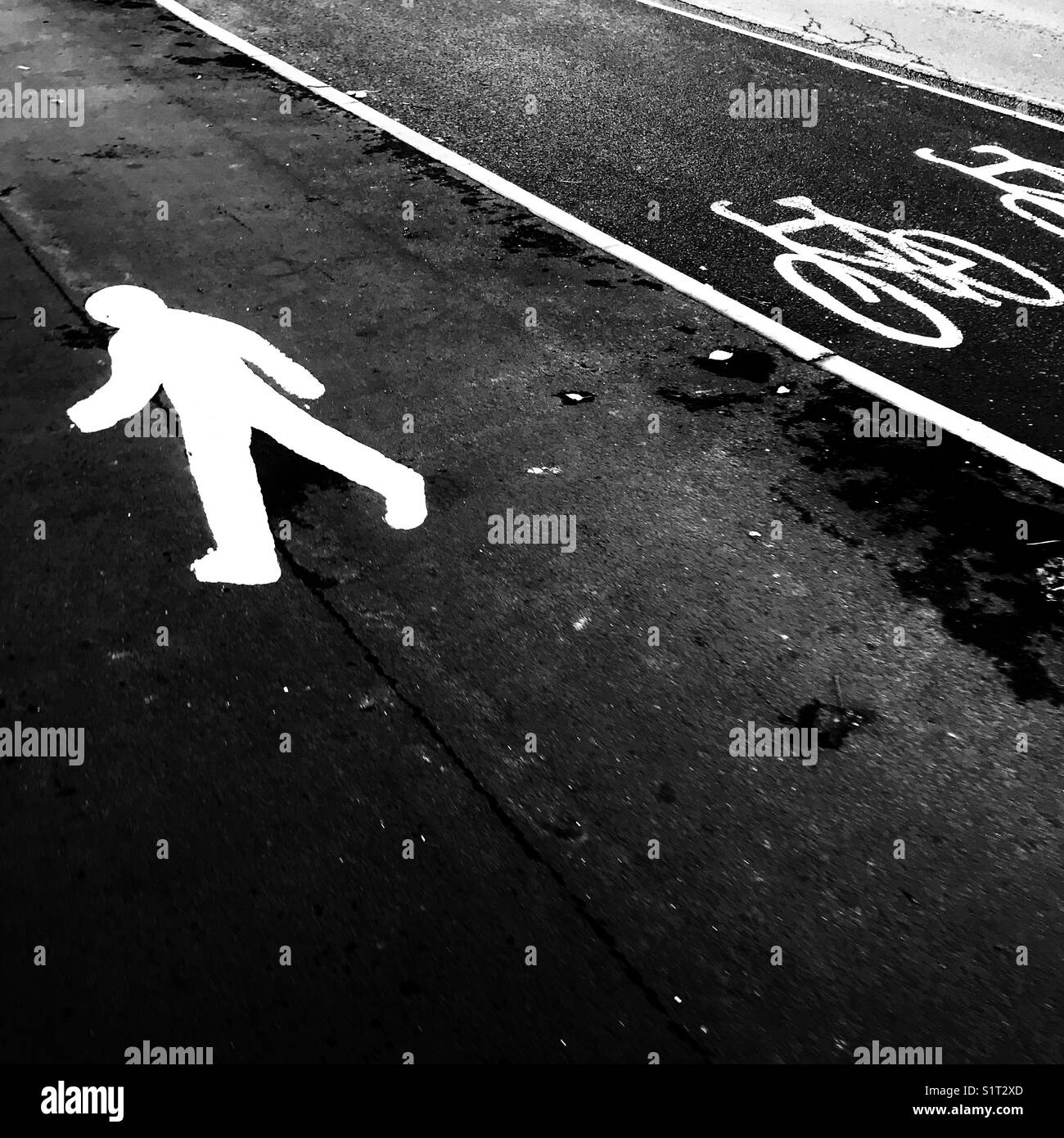 Road markings for pedestrian and cycle paths - Smartphone Captured Stock Image