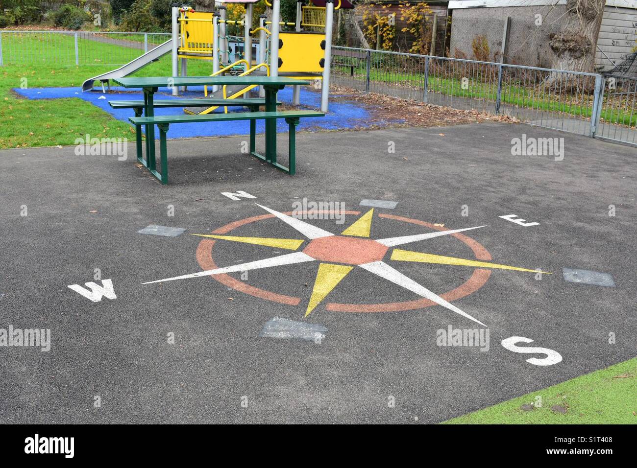 Compass painting in playground in memorial park east London (chingford