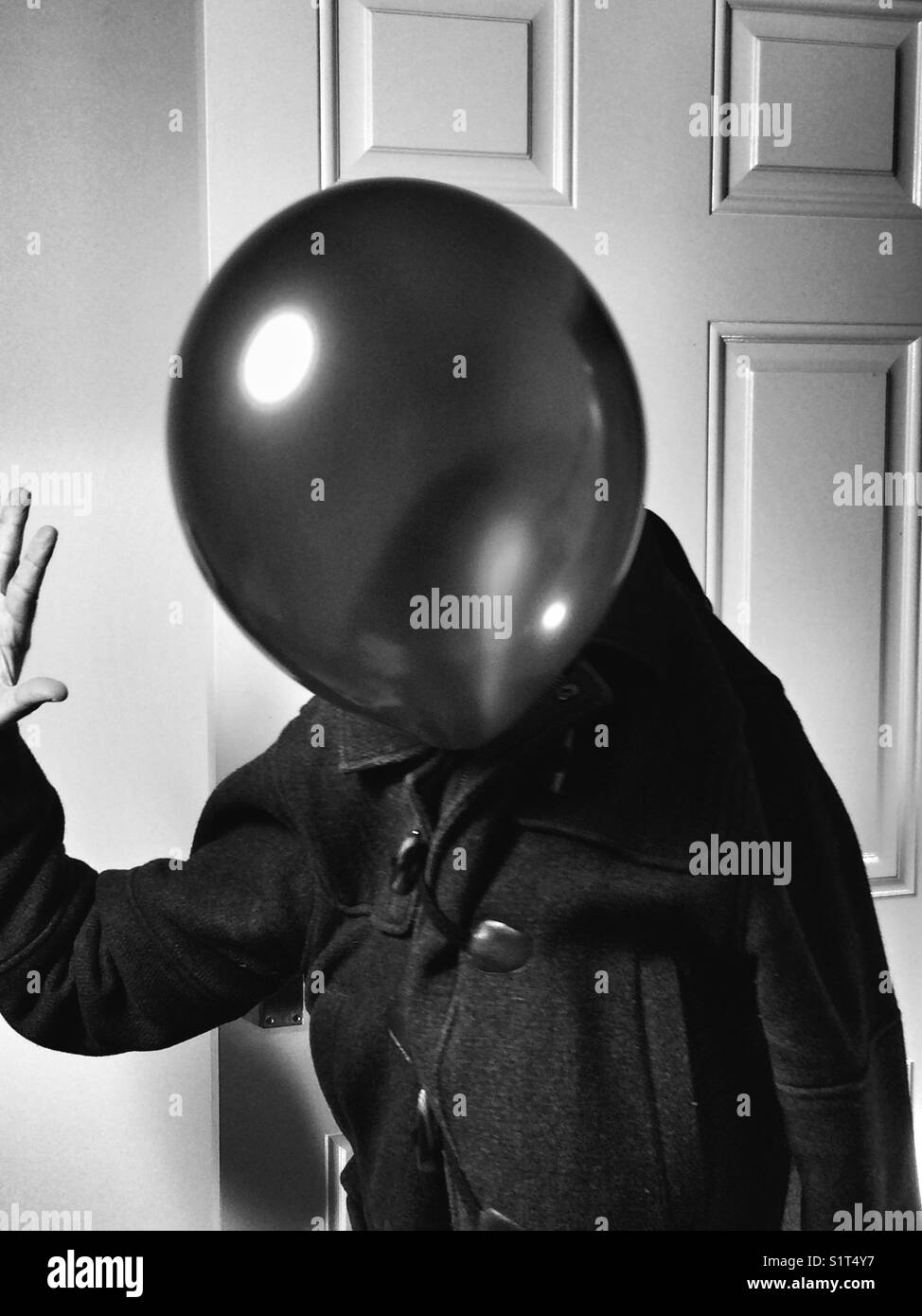 Mr blue/balloon walking and making a gesture. - Smartphone Captured Stock Image