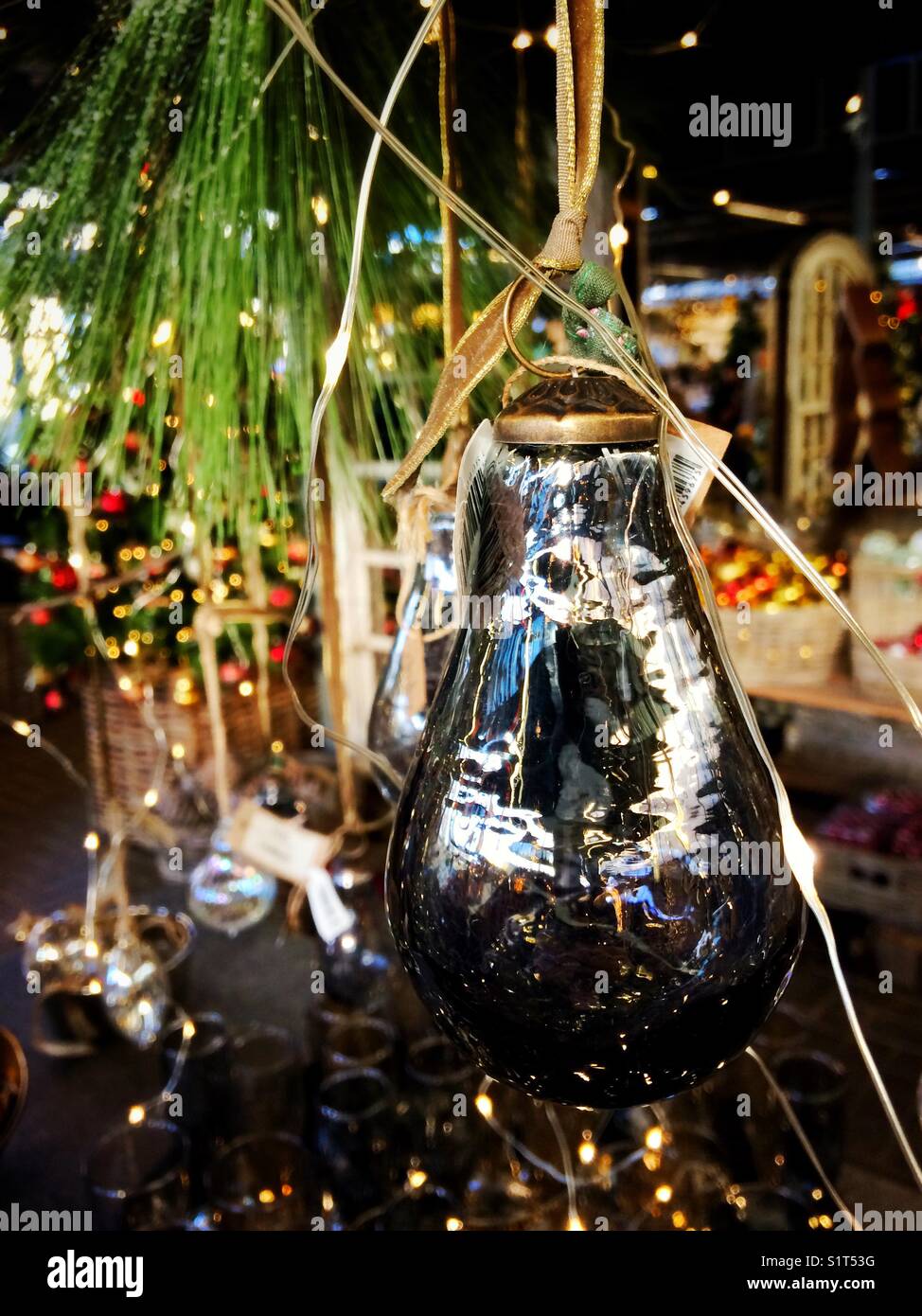 Christmas baubles hanging on a tree - Smartphone Captured Stock Image