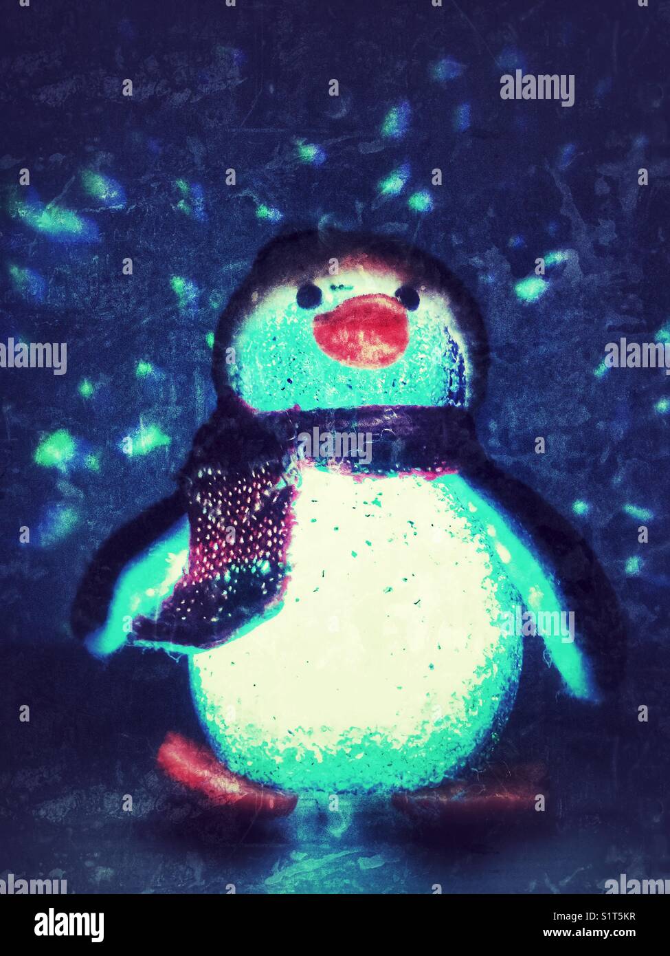 Christmas decorations. Light-up penguin Stock Photo