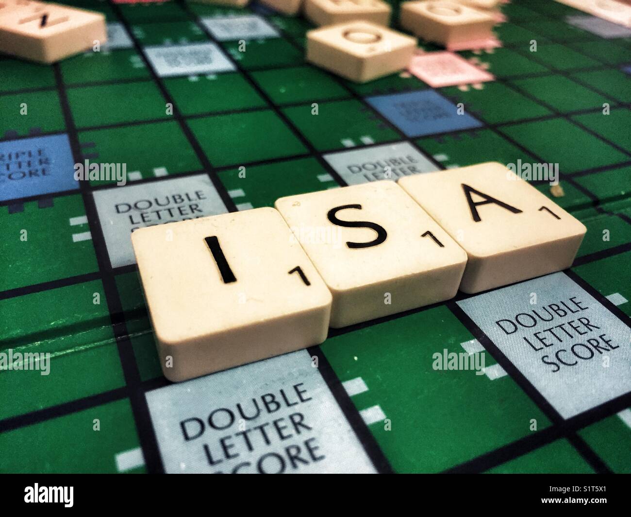 ISA (individual savings account) written with scrabble letters - Smartphone Captured Stock Image