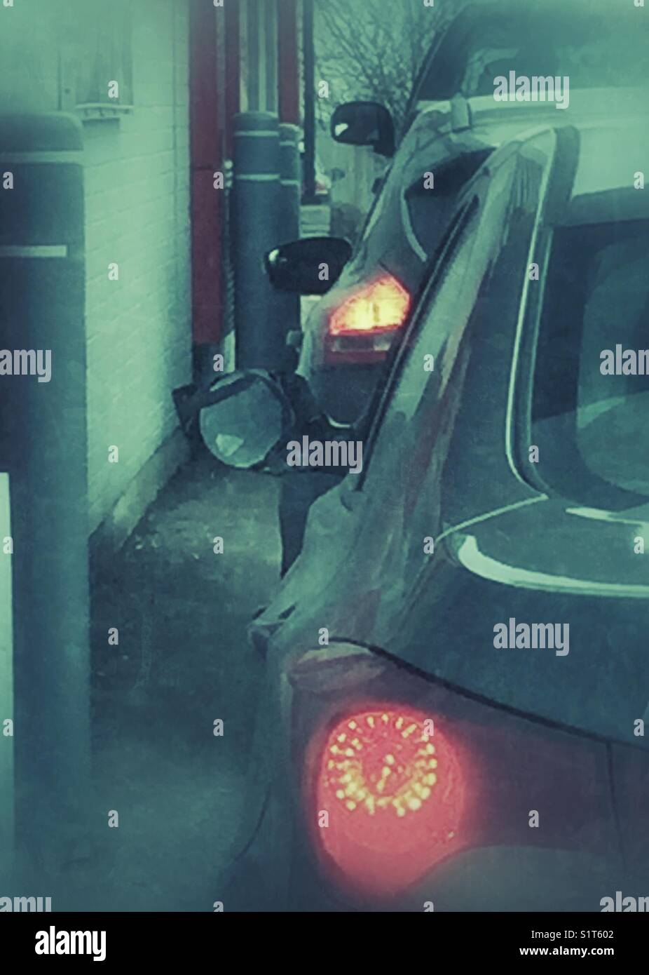 Cool grungy shot of waiting in a fast food drive-thru lineup - Smartphone Captured Stock Image