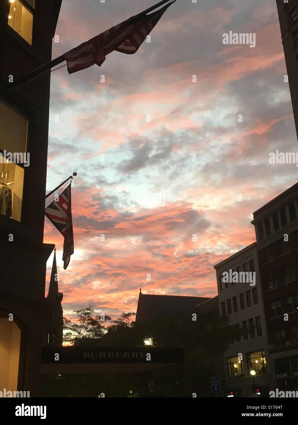 Newbury Street Boston red sunset sky Stock Photo Alamy