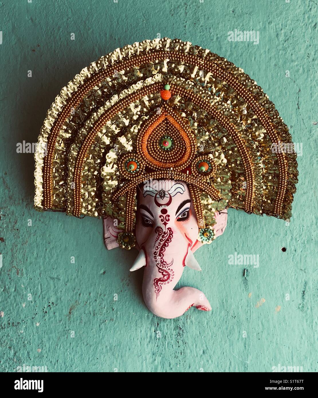 Indian God Ganesha mask at a mask making village of West Bengal Stock