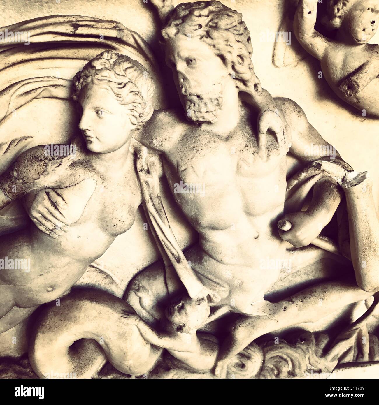 Ancient sculptures on a basin - Smartphone Captured Stock Image