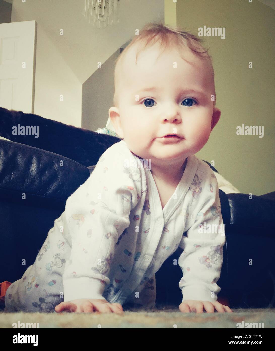 Crawling baby taken from floor perspective - Smartphone Captured Stock Image