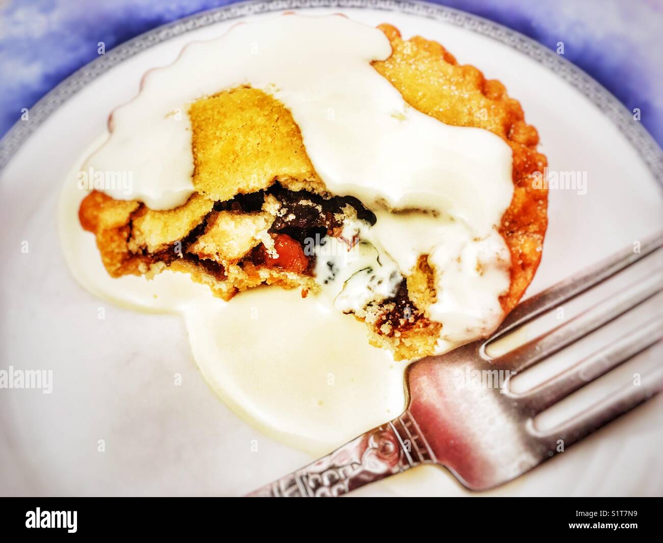 Mince pie with fresh cream - Smartphone Captured Stock Image