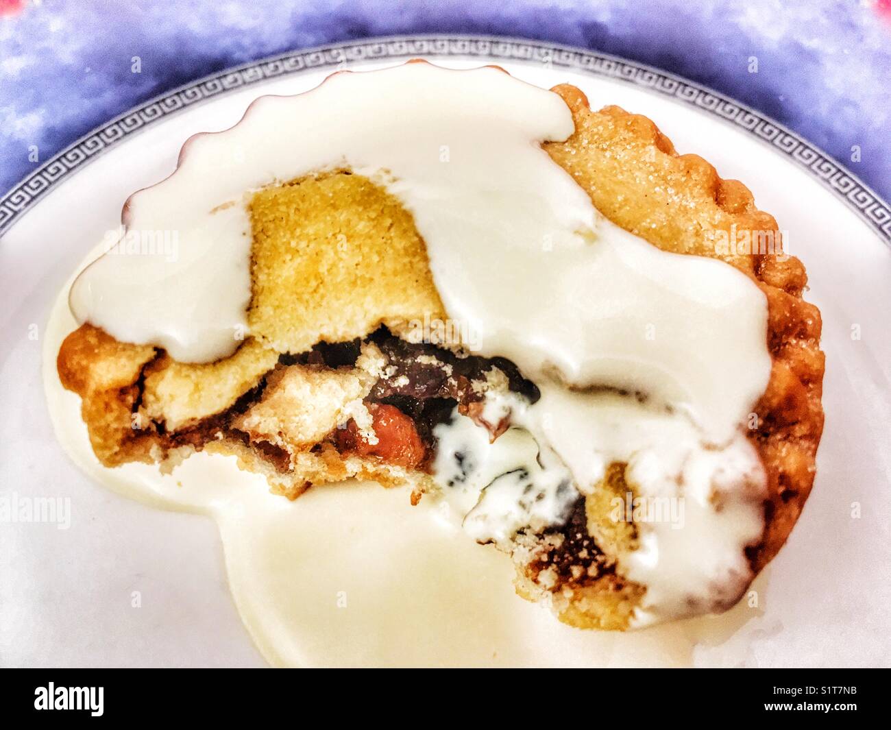 Mincemeat pie with fresh cream - Smartphone Captured Stock Image
