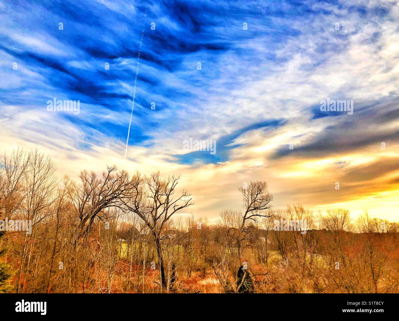 Bright morning sunrise landscape image in rural Clarington, Ontario, Canada - Smartphone Captured Stock Image
