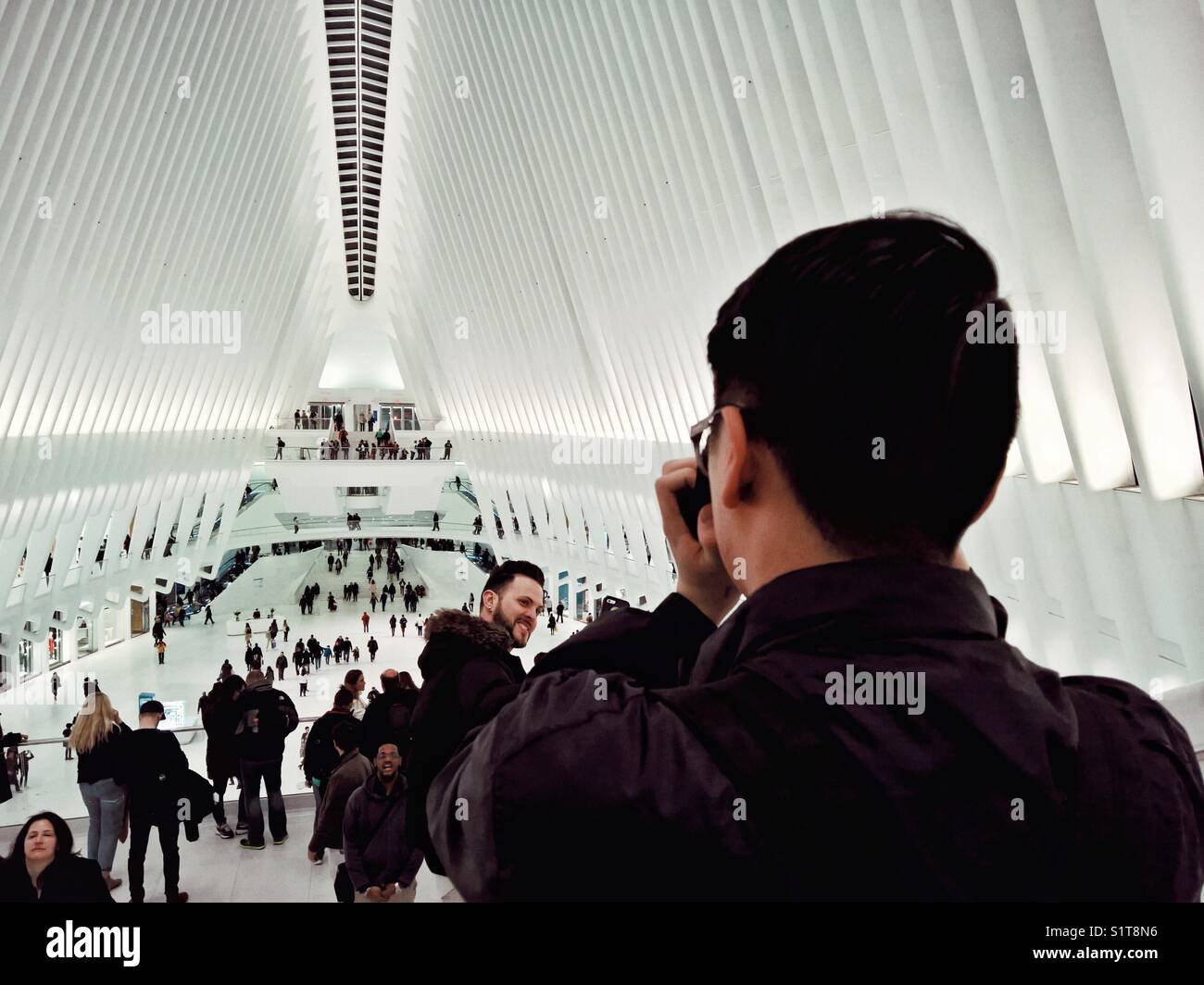 Tourists visiting the new Calatrava’s World Trade Center Transportation Hub Stock Photo