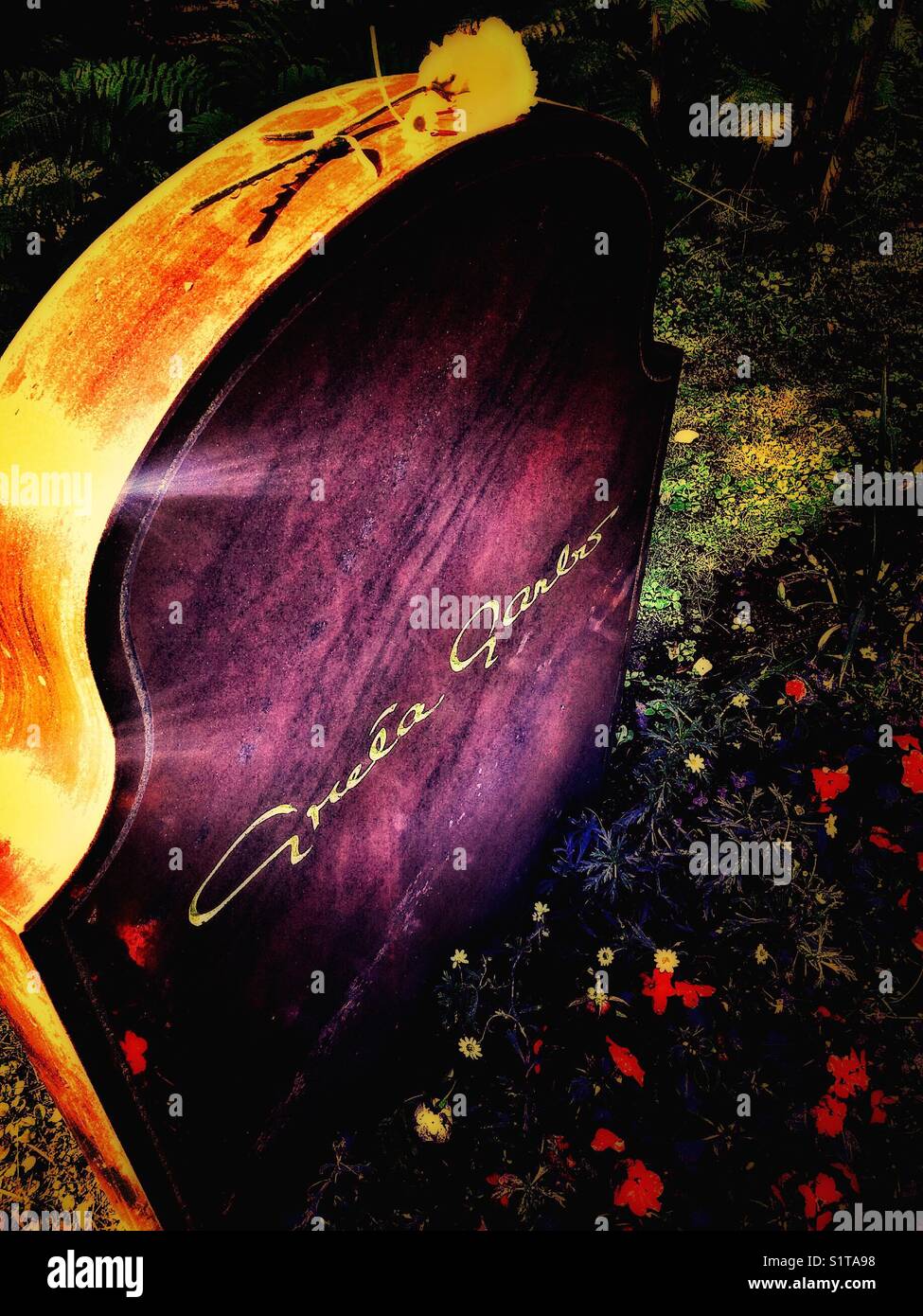 Gravestone of Swedish film star Greta Garbo in Skogskyrkogarden Cemetery a UNESCO World Heritage Site, Stockholm, Sweden, Scandinavia - Smartphone Captured Stock Image