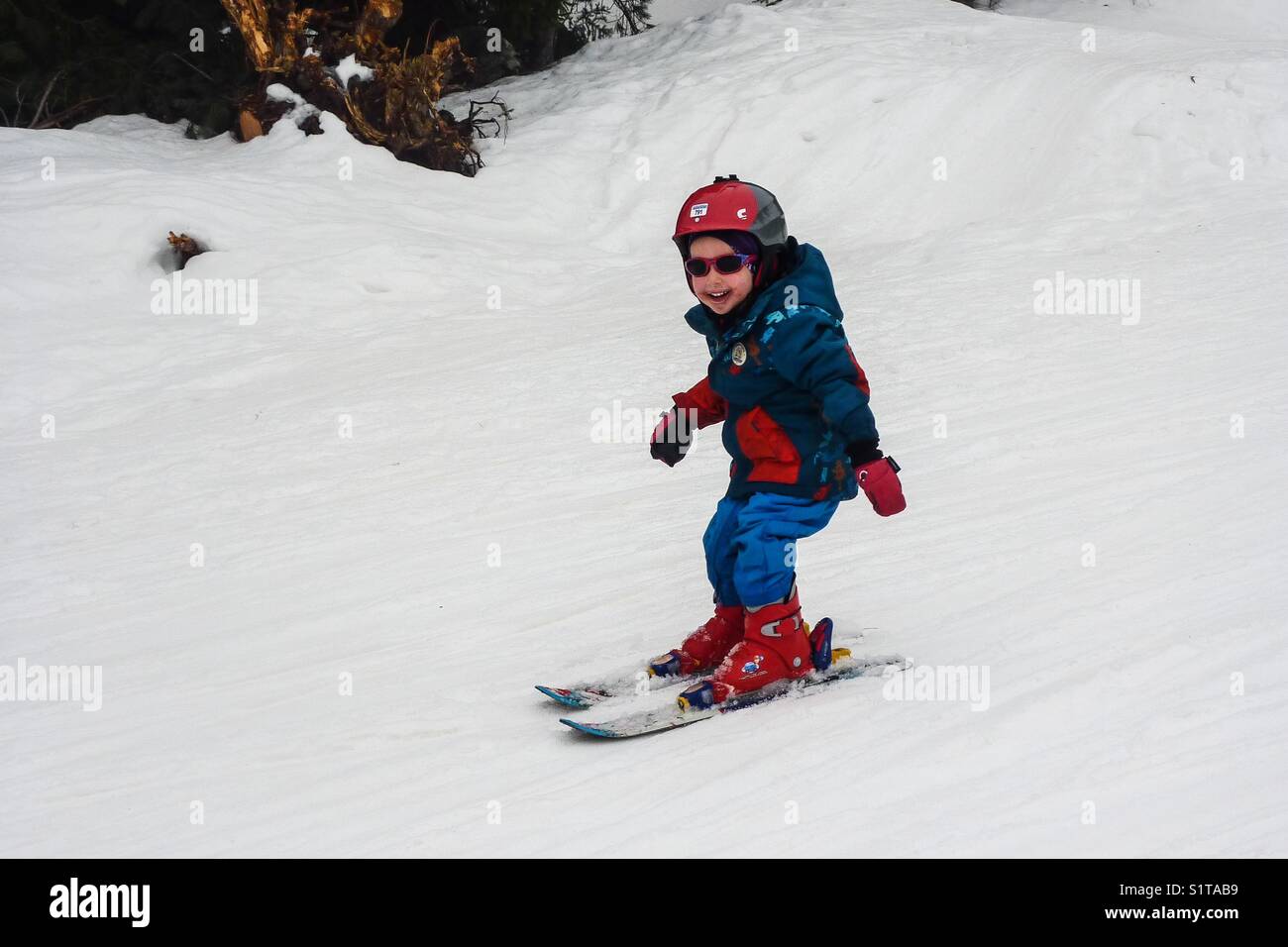 Kids love skiing Stock Photo