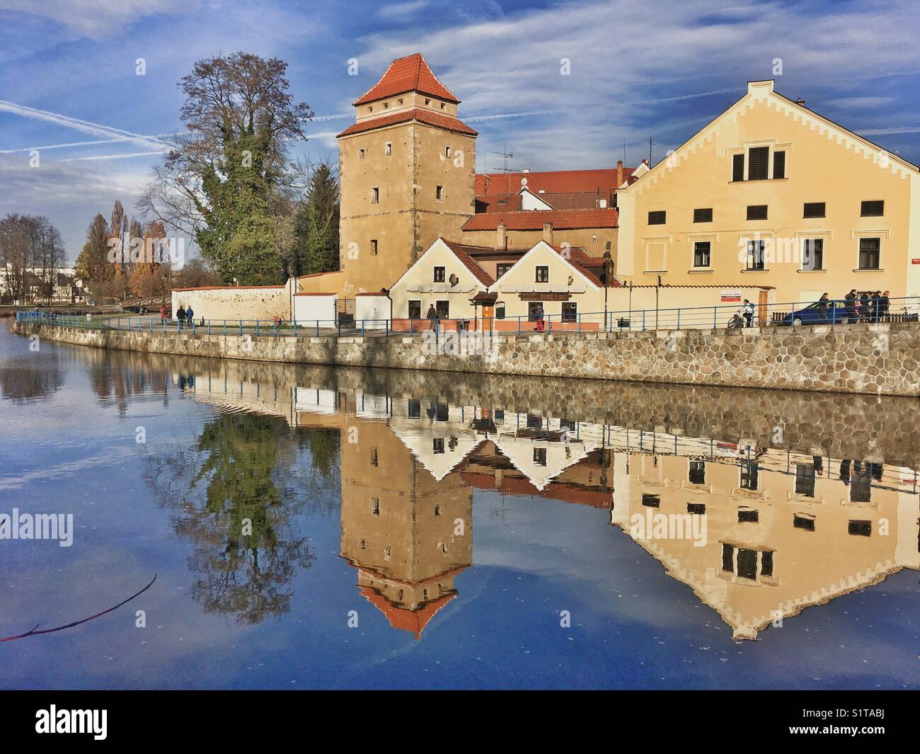 Ceske Budejovice, Gothic tower Zelezna pana, Malse riverside, Czech Republic - Smartphone Captured Stock Image