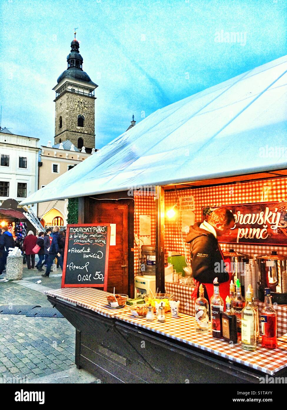 Stand with punch, Christmas market, Ceske Budejovice,Czech Republic - Smartphone Captured Stock Image