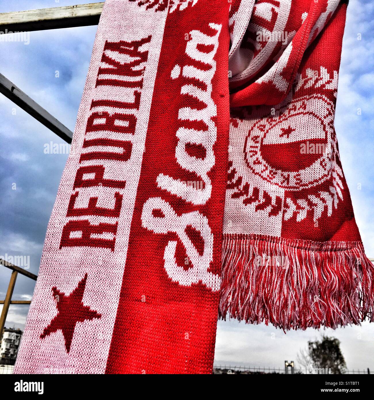 Scarf in the colors of the Czech football club Slavia Prague Stock Photo
