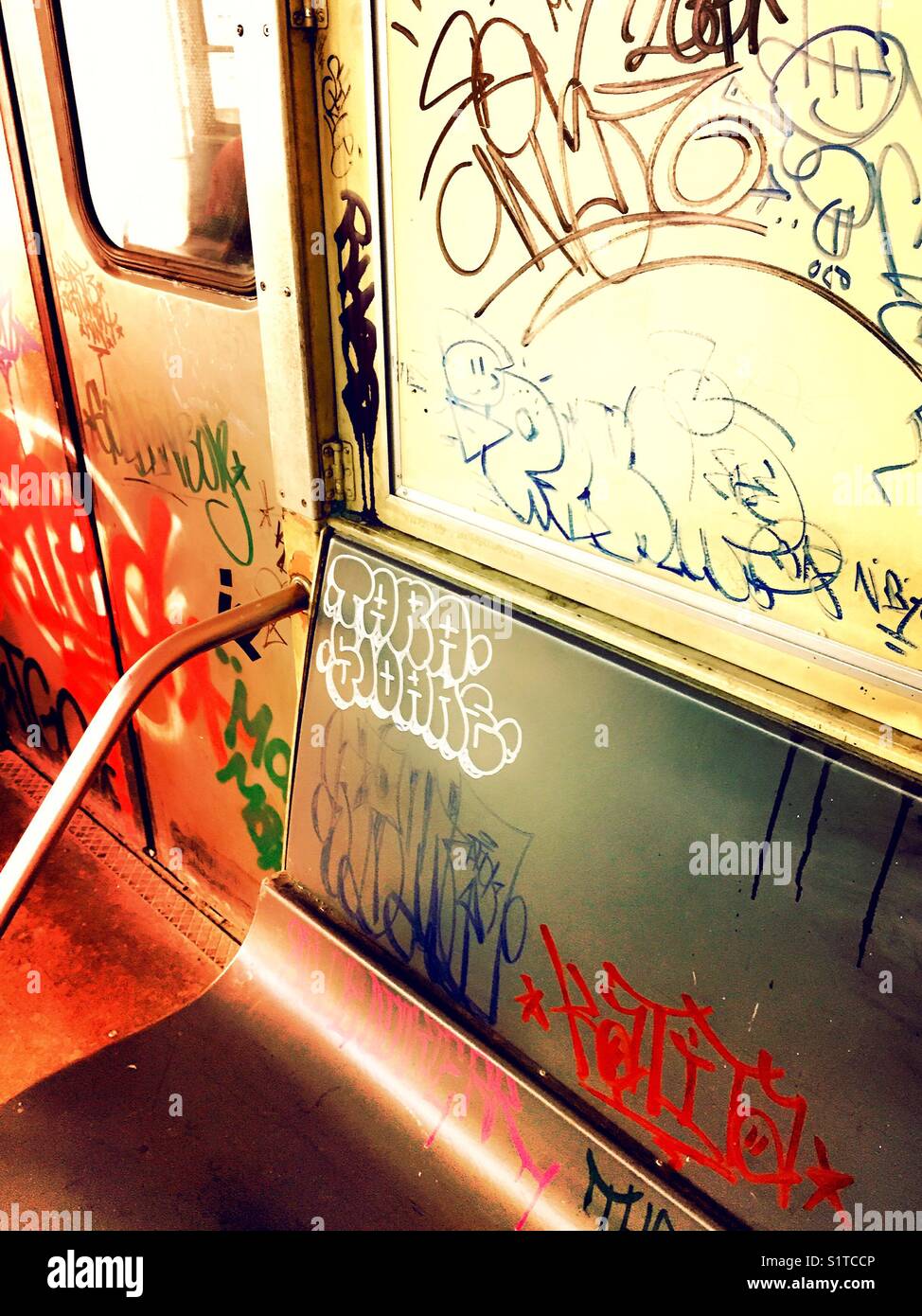 Graffiti on vintage subway car, New York City, USA Stock Photo