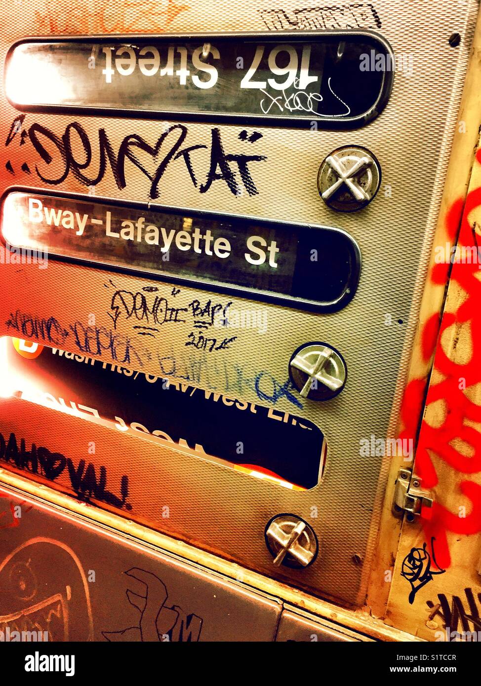 Graffiti in vintage subway car, New York City, USA Stock Photo