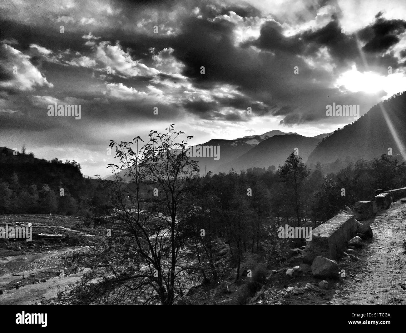 Evening view on  Kullu Manali highway. - Smartphone Captured Stock Image
