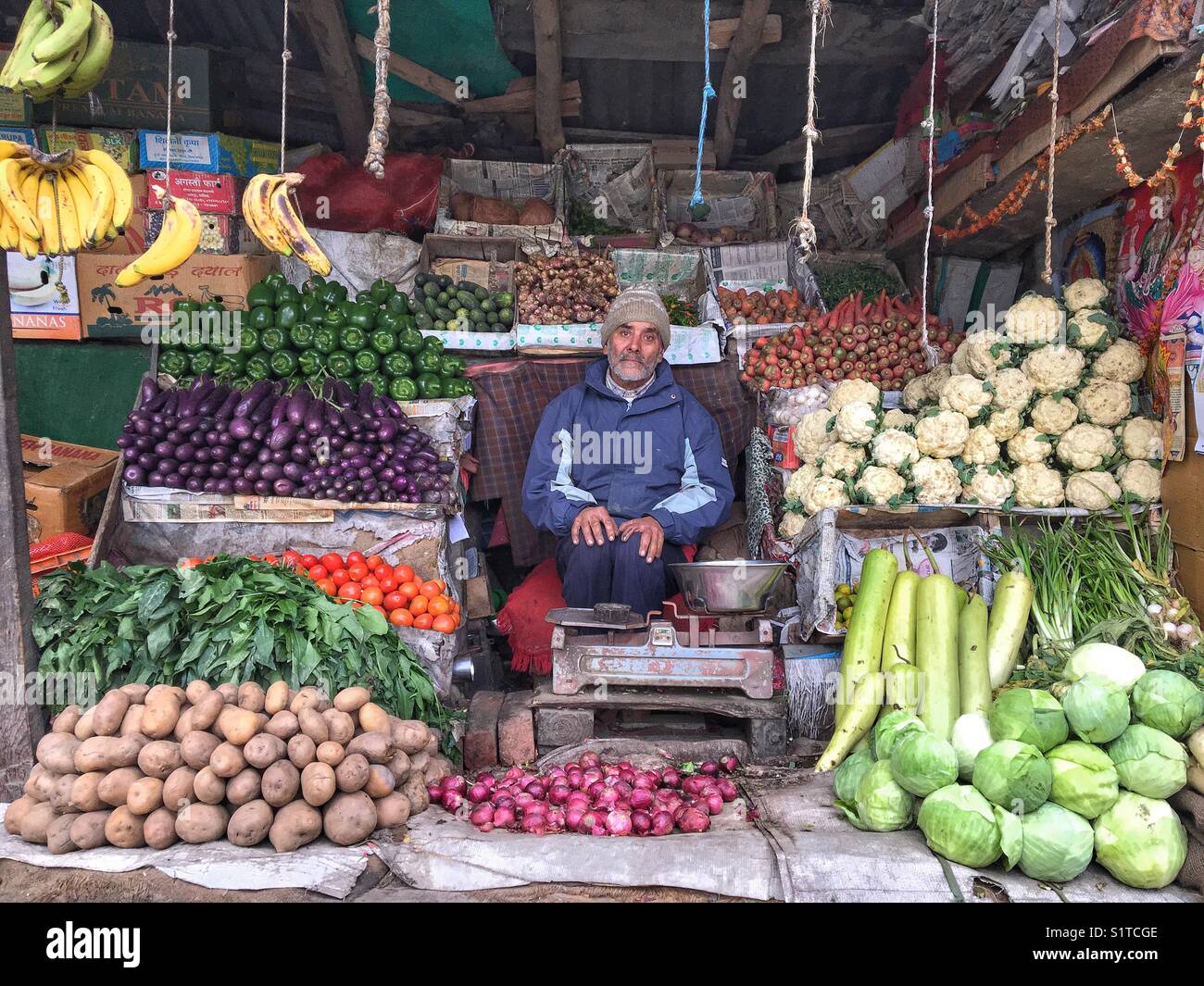 A vegetable and fruit store in patlikul market near Kullu, Himachal Pradesh. - Smartphone Captured Stock Image