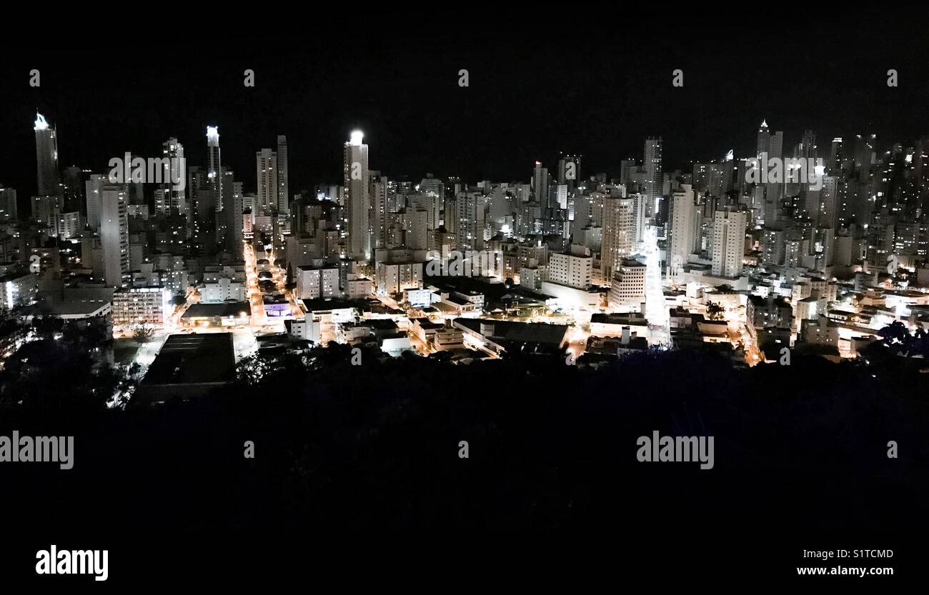 High angle view of Balneário Camboriú, SC/ Brazil at night - Smartphone Captured Stock Image
