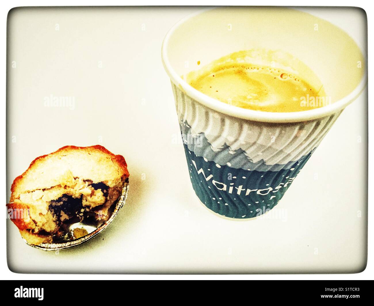 Waitrose Christmas coffee cup and mince pie - Smartphone Captured Stock Image