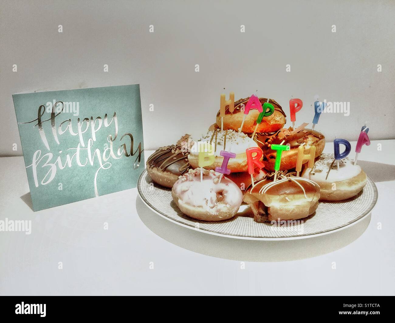 Happy Birthday card, cakes and candles Stock Photo Alamy