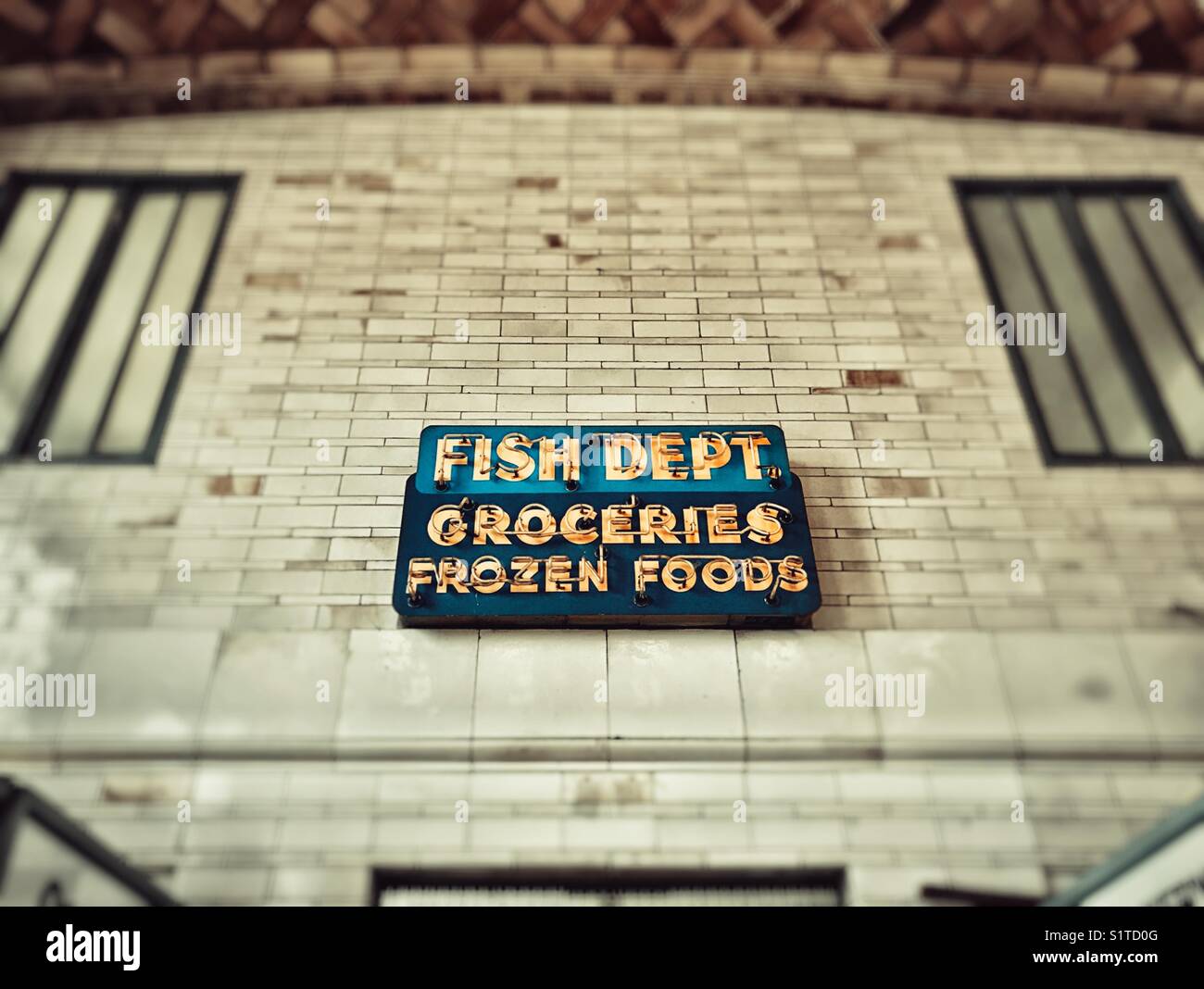 Old neon sign at West Side Market, Ohio City - Smartphone Captured Stock Image