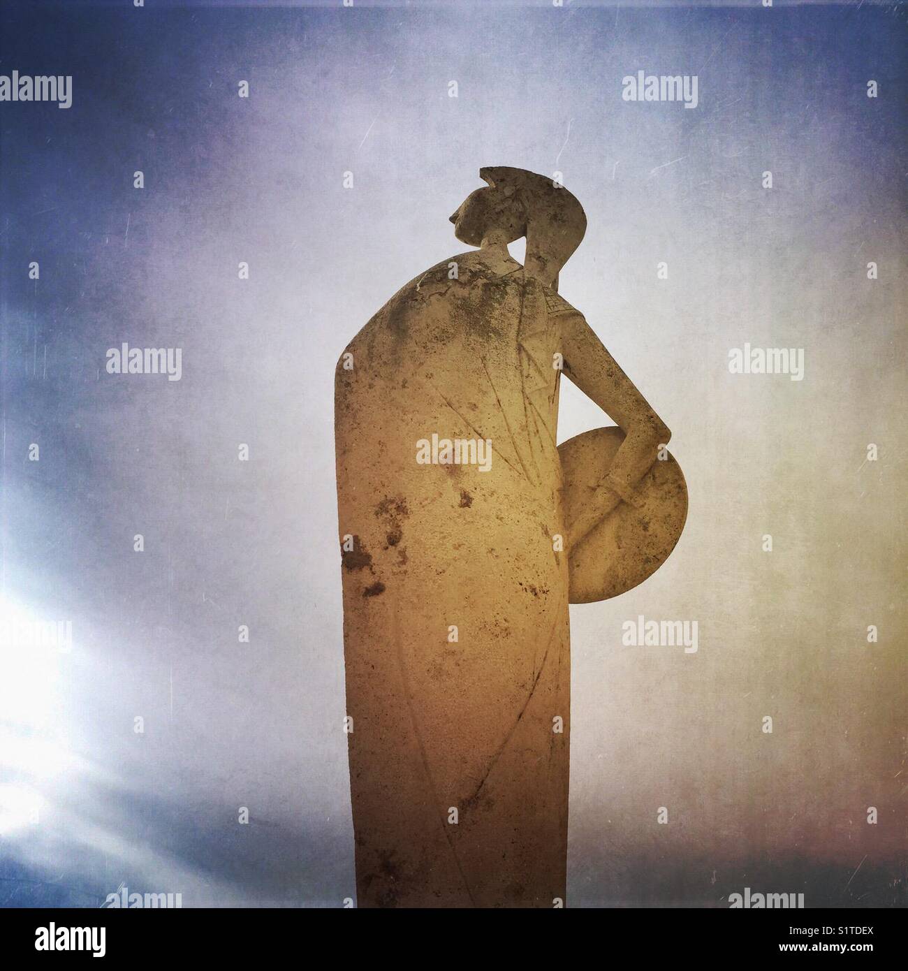 Statue of Minerva, Roman goddess of wisdom and war - Trieste, Italy - Smartphone Captured Stock Image