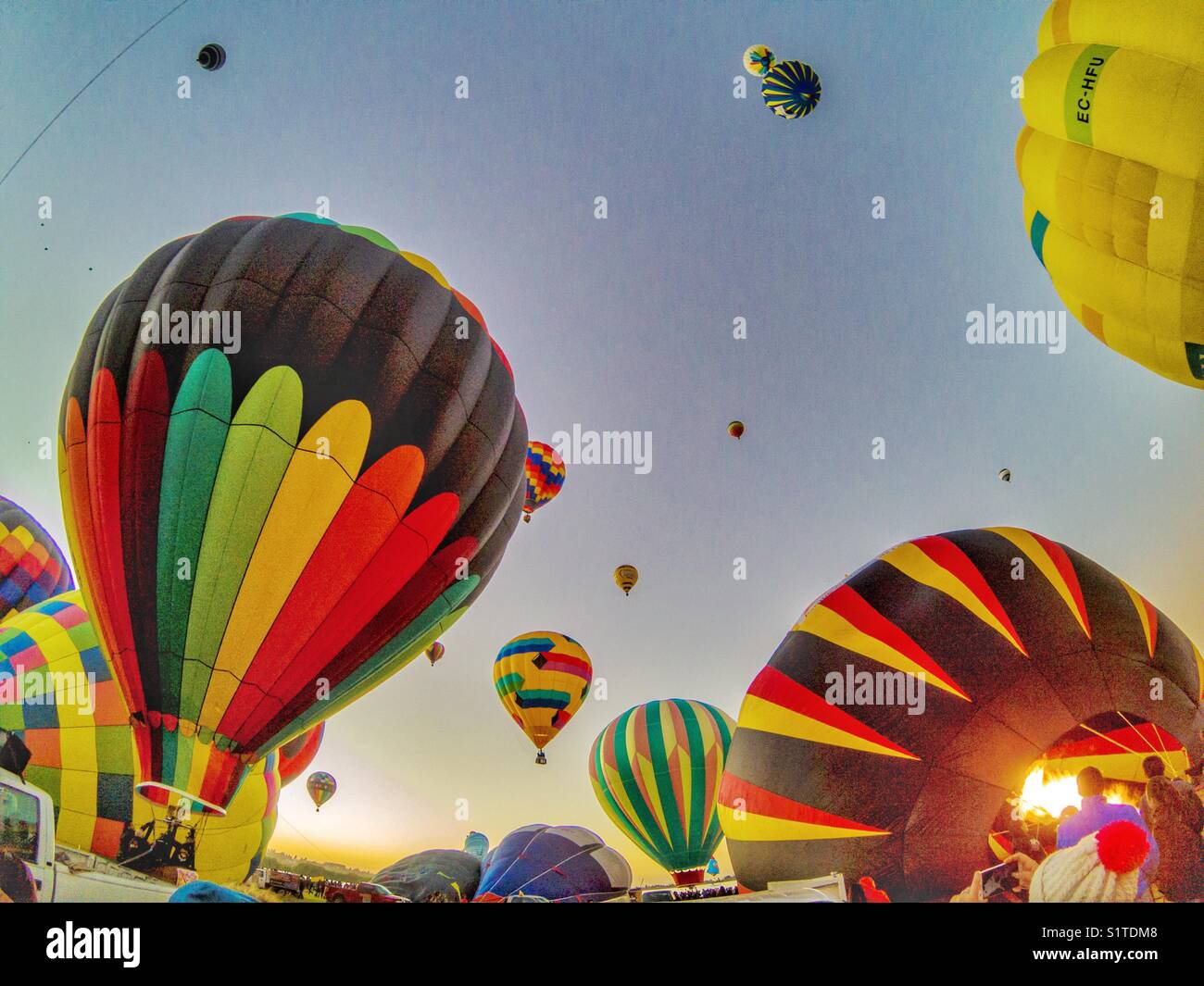 Hot air balloon festival Leon in Mexico day time Stock Photo